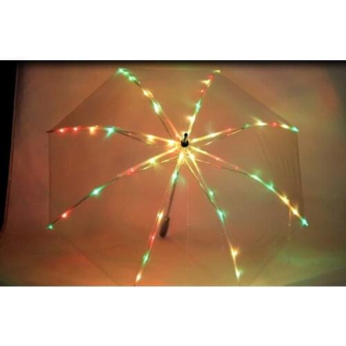 10pcs/lot Rainbow color Umbrella LED Luminous Transparent Umbrellas Flashlight Flash light Torch party birthday christmas gifts