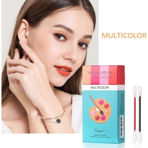 20Pcs Tattoo Lipstick 4 Color Cotton Swab Lip Gloss Moisturizing Long Lasting Liquid Cigarette Lipstick Nude Rose Pink Lip Tint