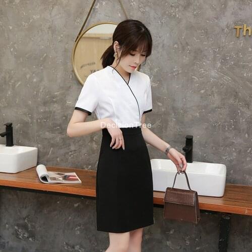 2021 women beauty salon clothing hotel waiter work clothes spa uniform short sleeve sauna foot bath uniforms massage clothes