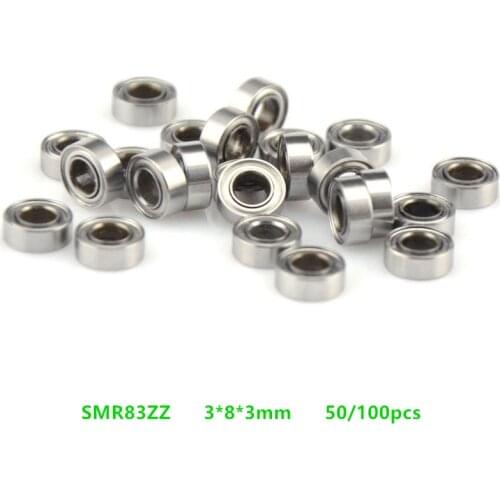 50/100pcs ABEC-5 SMR83ZZ SMR83 ZZ Stainless steel ball bearing 3x8x3mm Metal Shielded Miniature Deep Groove Ball Bearing 3*8*3mm