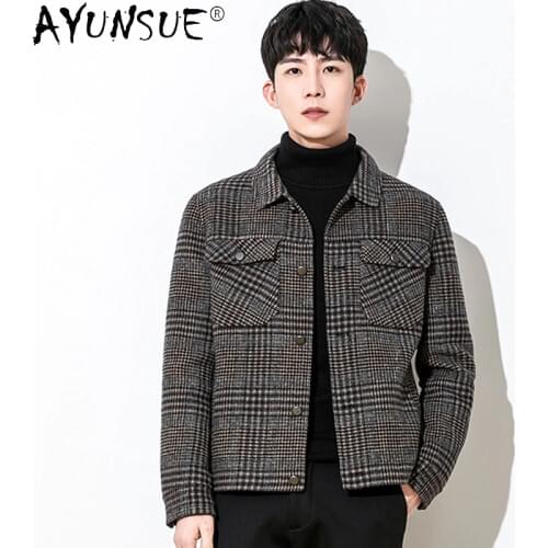 AYUNSUE Men Jacket Winter Mens Clothing Real Wool Clothes Korean Mens Jackets Plaid Double Sided Coat Casaco Masculino LXR439