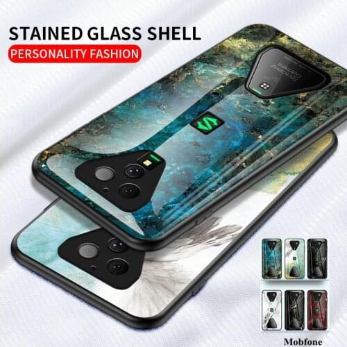 Marble Pattern Phone Case For Coque Xiaomi Blackshark 3 Pro Painted Tempered Glass Back Cover Blackshark3 Pro Blackshark 2 Pro