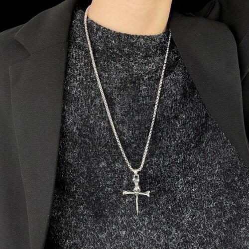 Cyue European Fashion Punk Religious Cross Charm Pendant Stainless Steel Necklace Chain For Girl Boy Unisex Jewelry Gift