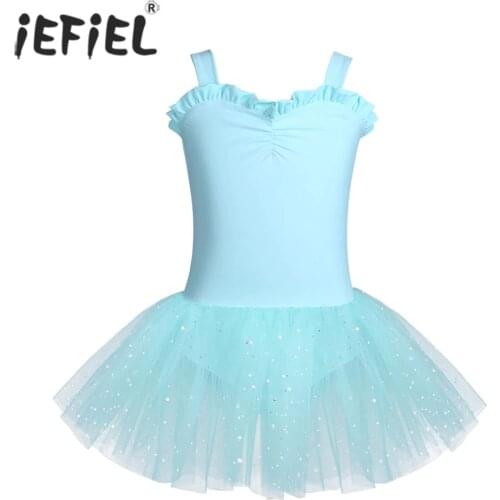 IEFiEL Children Sleeveless Ruffle Sweetheart Ballet Tutu Dress Girls Gymnastics Leotard Ballerina Party Stage Kids Dance Wear