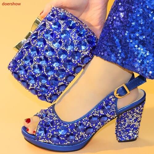 Doershow New Arrival blue Shoe and Bag Set African Shoe and Bag Set Italian Design High Quality Matching Shoes set!HXX1-31