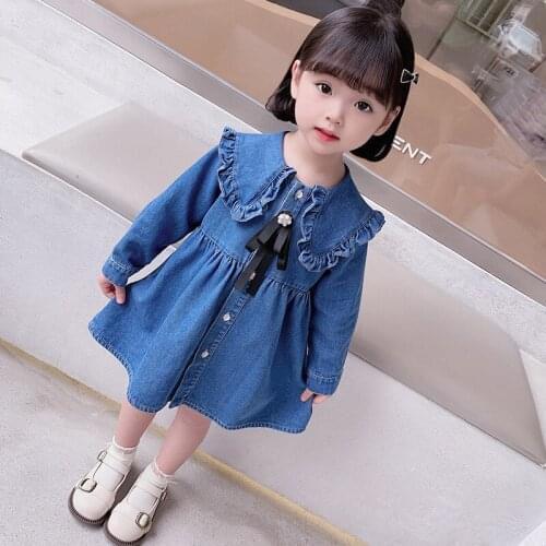 Girl Korean Style Lotus Leaf Collar Denim Dress Kids Dresses for Girls Toddler Girl Christmas Outfits Toddler Fall Clothes 2021