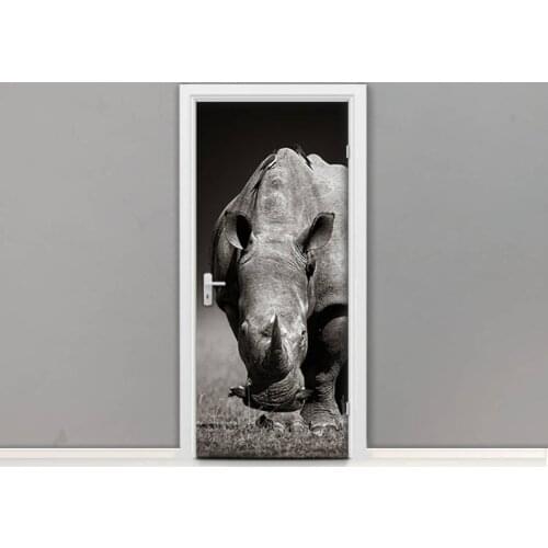Hot Door Mural Door Sticker Rhinoceros Animal DIY Self-adhesive Waterproof Wallpaper Poste for Home Decoration Gift