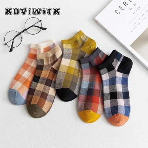 Funny square pattern Cotton black socks stripe women Ankle Fashion Harajuku short lady sock girl Casual Kawaii female womens sox