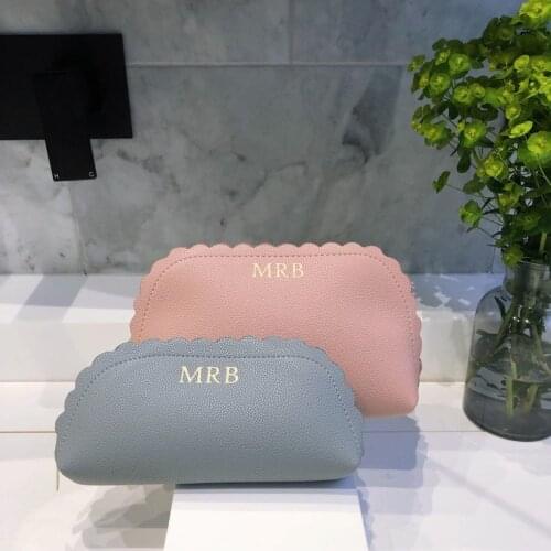 Customize Super Soft Makeup Bag with Initials Or Name - Personalised Made Cosmetic Bag with Scallop Edge Travel Makeup Pouch