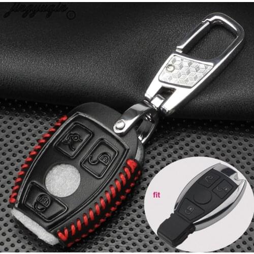 Jingyuqin 3B Genuine Leather Bag Car Keychain Case Cover For Mercedes Benz W203 W210 W211 W124 W202 W204 W205 AMG Holder Protect