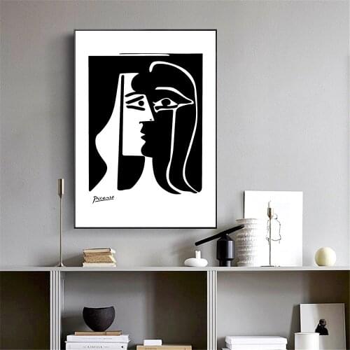 Pablo Picasso Poster Abstract Line Art Figure Face Canvas Painting Black and White Wall Art Modular Pictures for Gallery Home