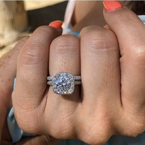 Classic 925 Sterling Silver round cut Simulated Diamond Wedding Engagement Cocktail Women Rings set Fine Jewelry