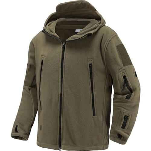 Military Fleece Tactical Jacket Zipper Softshell Hiking Fishing Jacket Mens Winter Thermal Warm Hooded Coat Outdoor Sport Jacket