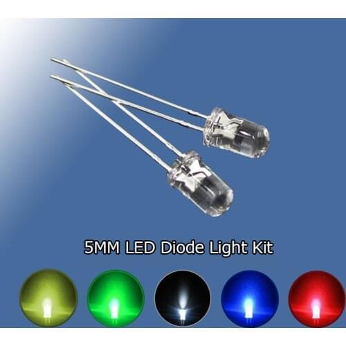 F5 LED Diode DIY Kit Water clear 5MM Red Yellow White Green Blue LED LAMPS 5color*20=100pcs package