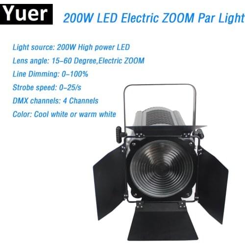 2018 New 200W Electric Zoom Led Par Light 4 channels Cool/Warm white DMX512 Studio spot light Stage DJ Lighting disco light IP20