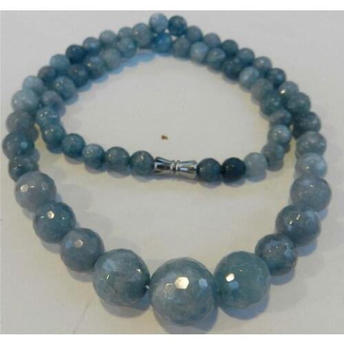 New 6-14mm Brazilian Aquamarine Faceted Gems Round Beads Necklace