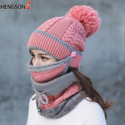 New Multi Functional Hat Scarf Set For Women Autumn Winter Womens Hat Caps Knitted Warm Scarf Windproof