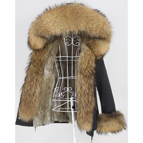 OFTBUY 2020 Winter Jacket Women Short Waterproof Parka Real Rabbit Fur Coat Natural Fox Raccoon Big Fur Collar Hood Removable