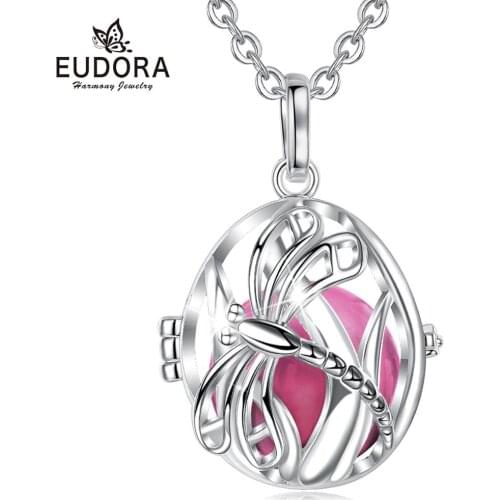 Eudora 18mm bola pregnancy necklace with sound Harmony bola dragonfly Cage Ball Box locket Pendant for women DIY Jewelry K388