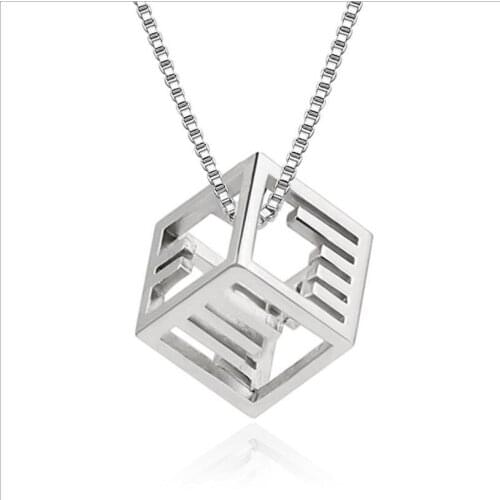 LUKENI New Fashion 925 Sterling Silver Necklace For Women Jewelry Charm Female Cube Pendants Necklace Girl Lady Valentines Day