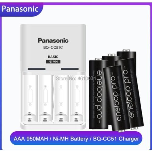 Panasonic AAA 1.2V 950mAh Ni-MH Pre-Charged Rechargeable Battery for Camera Flashlight Toys Low discharge + 1pcs BQ-CC51 Charger