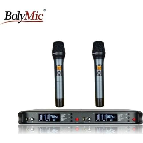 Bolymic Professional dual channels wireless microphone karaoke uhf wireless microphone
