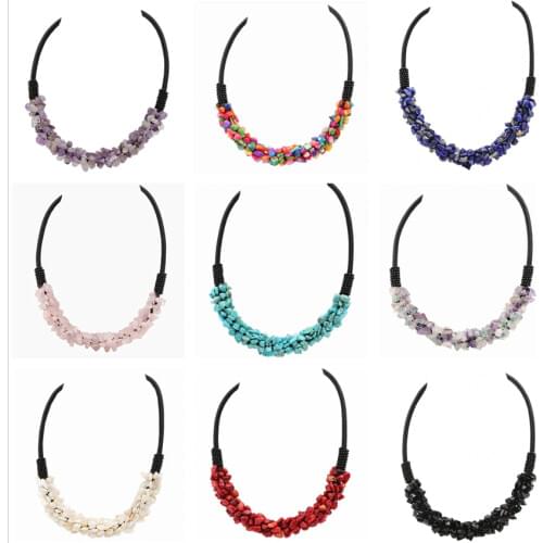 Handmade Exquisite Necklace Braided Rope Chain Accessories Sexy Chain Irregular Stone Beads Chokers Necklaces Jewelry 18" A665