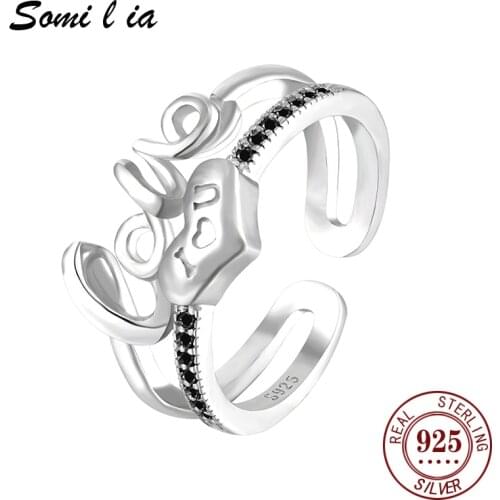 Somi l ia 100% 925 Sterling Silver Couple love Open Stacking Rings For Women Girls Lovers Retro Statement Fashion Trend Jewelry