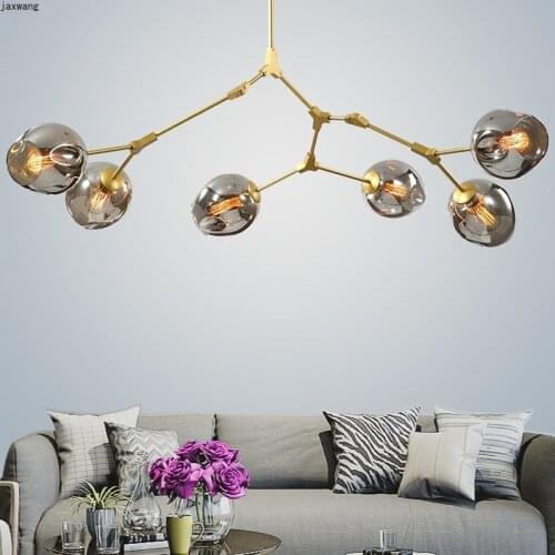 Modern Pendant Light Dining Room LED Pendant Lamp Lustre Gradient Color Glass Light Fixtures Adjustable Gold/Black Light Pole