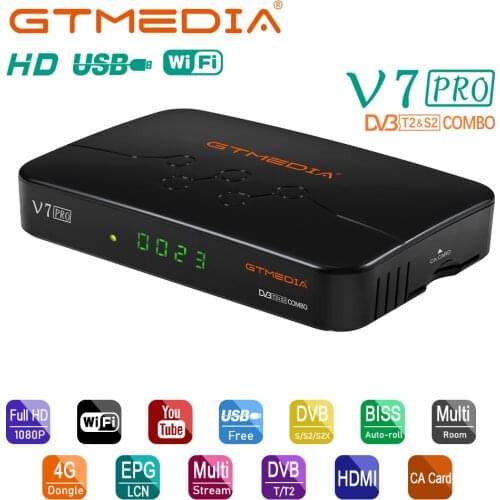 Satellite TV Receiver GTMEDIA V7 PRO DVB-S/S2/S2X+T/T2 Decoder CA card Built-in WIFI TV Box H.265 Biss Key Youtube PK V7 PLUS