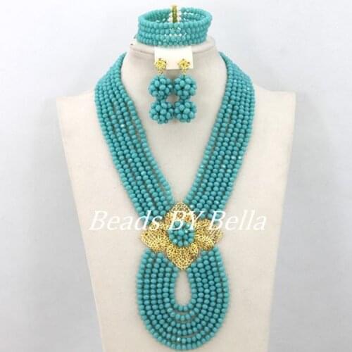 New Light Blue Bridal Jewelry Sets Red Nigerian Wedding African Beads Jewelry Set Crystal Fashion Gift Necklace LCO50