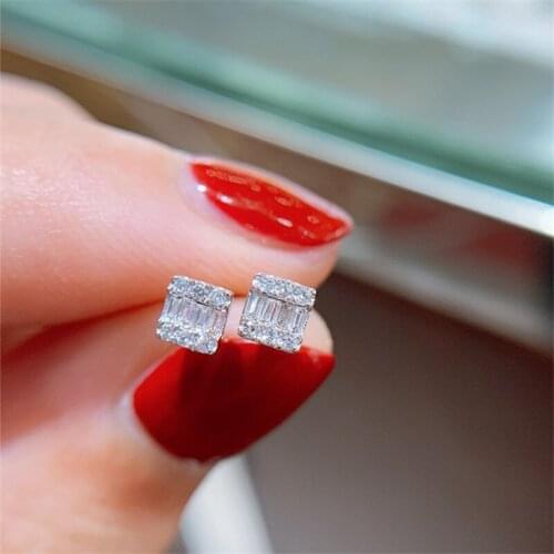 925 Sterling Silver Diamonds Office Earring Women Fine Jewelry Engagement Square 925 Silver Earrings Christmas Wedding Gift