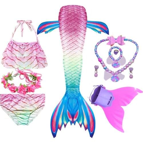 2021 Girls Swimmable Mermaid Tail Princess Dress for Birthday Gift Kids Holiday Mermaid Costume Cosplay Swimsuit with Monofin