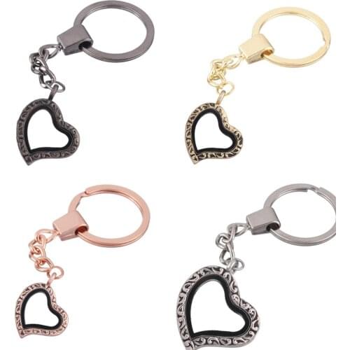 10pcs/lot Mix vintage sharp heart alloy twist Memory Living Magnet Glass Key Ring Keychains plain Locket fit for Floating charms