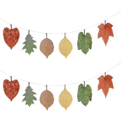 2PCS 6.56ft Party Banner Decorative Maple Leaves Hanging Banner Garland Bunting For Thanksgiving Day