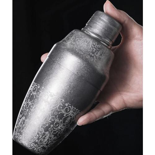 Japanese Style 500ml Stainless Steel 3-Piece Etching Cocktail Shaker Bar Shaker Cobbler Shaker Bar Tools