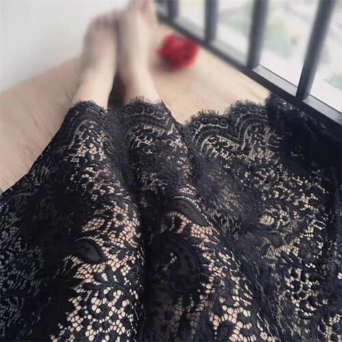 3 Yards Soft Vintage French Chantilly Eyelash Lace Paisley Lace Fabric Black Tulle Mesh scalloped borders For DIY Sewing Dress