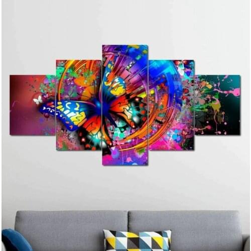 Colorful Butterfly Abstract 5 Panel Canvas Picture Print Wall Art Canvas Painting Wall Decor for Living Room Poster No Framed