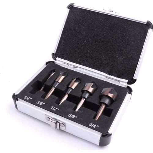 5Pcs Triangle shank Countersink Drill Bit Set HSS 5 Flute Taper Cutter Tool 1/4'' 3/8'' 1/2'' 5/8'' 3/4'' For Metalworking