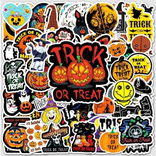 50PCS Cartoon Cute Scary Pumpkin Head Halloween Graffiti Stickers Waterproof Guitar Decoration Toys Wholesale