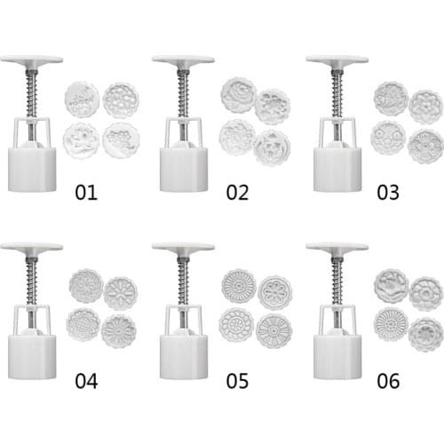 75g Barrel Mooncake Mold with 4 Flower Stamps Cookie Cutter Hand Press Green Bean Pastry Mould DIY Bakeware