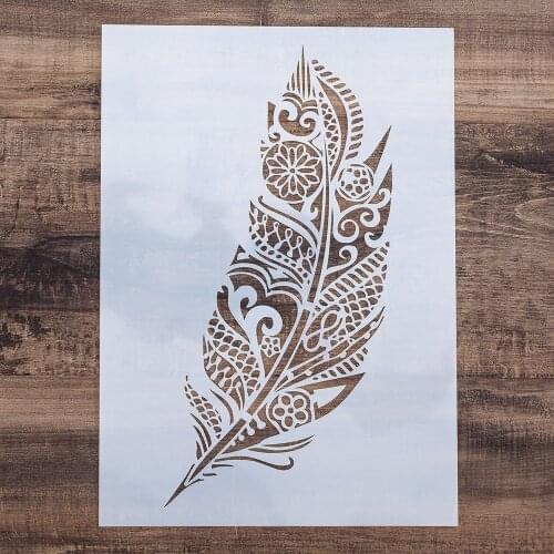 A4 A3 A2 Feather Mandala Stencil for Wall Painting DIY Scrapbooking album Paper Card Making Craft Decorative Embossing Template