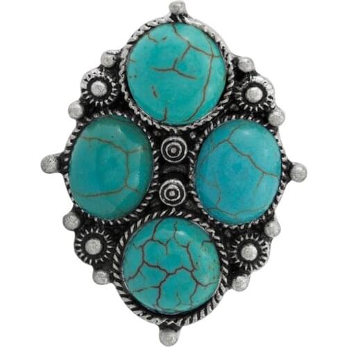Antique Silver Plated 4 Small Green Turquoises Stone Resizable Finger Ring Fashion Jewelry