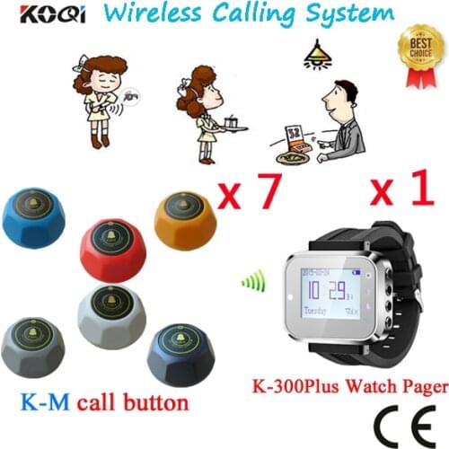 Wireless Service Monitoring Call System Ycall For Guest Paging Waiter Used For Fast Food Restaurant(1 watch +7 call button)