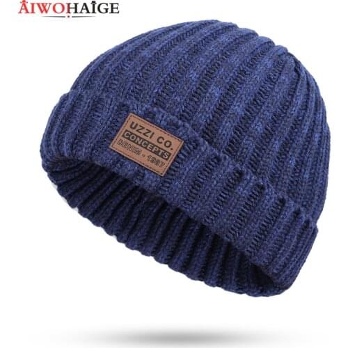 Brand winter knit mens cotton caps warm and comfortable mans hats solid leather standard thick ladies fashion ski beanie male