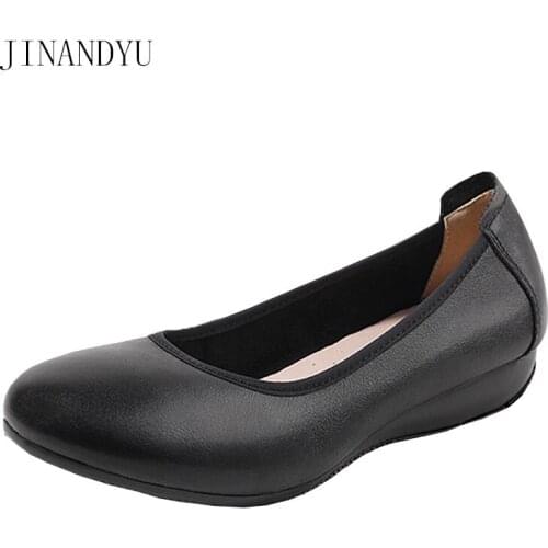 Black Office Wear Loafers for Women Kitten Heels 2/3/5cm Real Leather Women Pump Big Size Comfy Cosy Dress Woman Chunky Heels