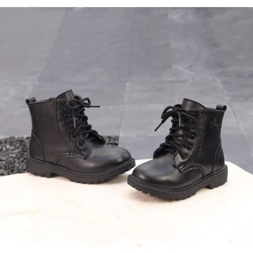 Spring Winter Boys Shoes Solid Color Girls Boots Kids Martin Boots Side Zipper Warm Shoes Leather Shoes Kids Boots Bota Menina