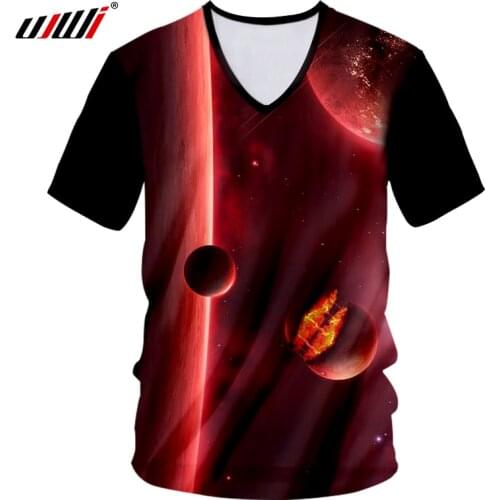 UJWI 3D Galaxy Space Printed Tshirts Planet Tee Shirts Men Hip Hop Streetwear Short Sleeve V Neck T-shirt Man Brand Clothes