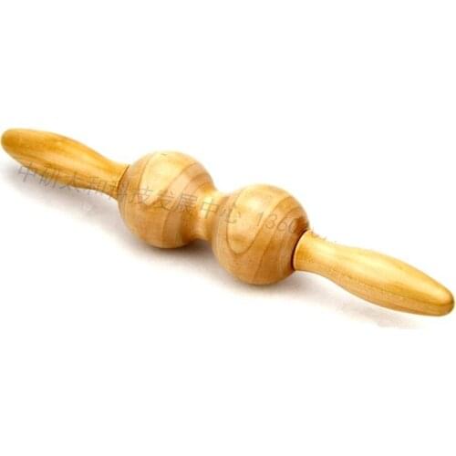 Exquisite wooden double ball spine roll back solid wood massage stick lunar rover Hand push leg neck waist massage wheel