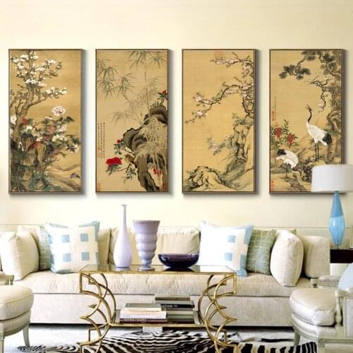 Chinese Style Oil Painting Crane Peony Landscape Painting Canvas Printing Art Painting Poster Home Living Room Wall Decoration